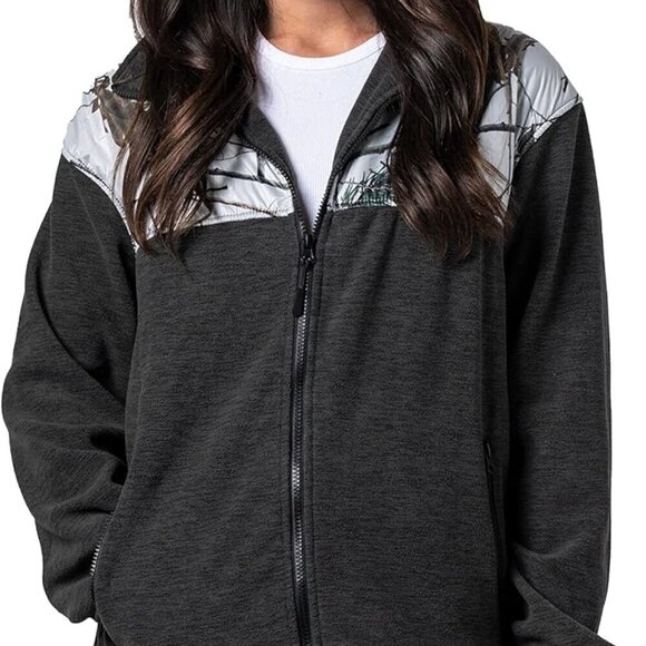 Women's Polar Fleece Jacket Camo Pattern Full Zip All Season Soft Lightweight